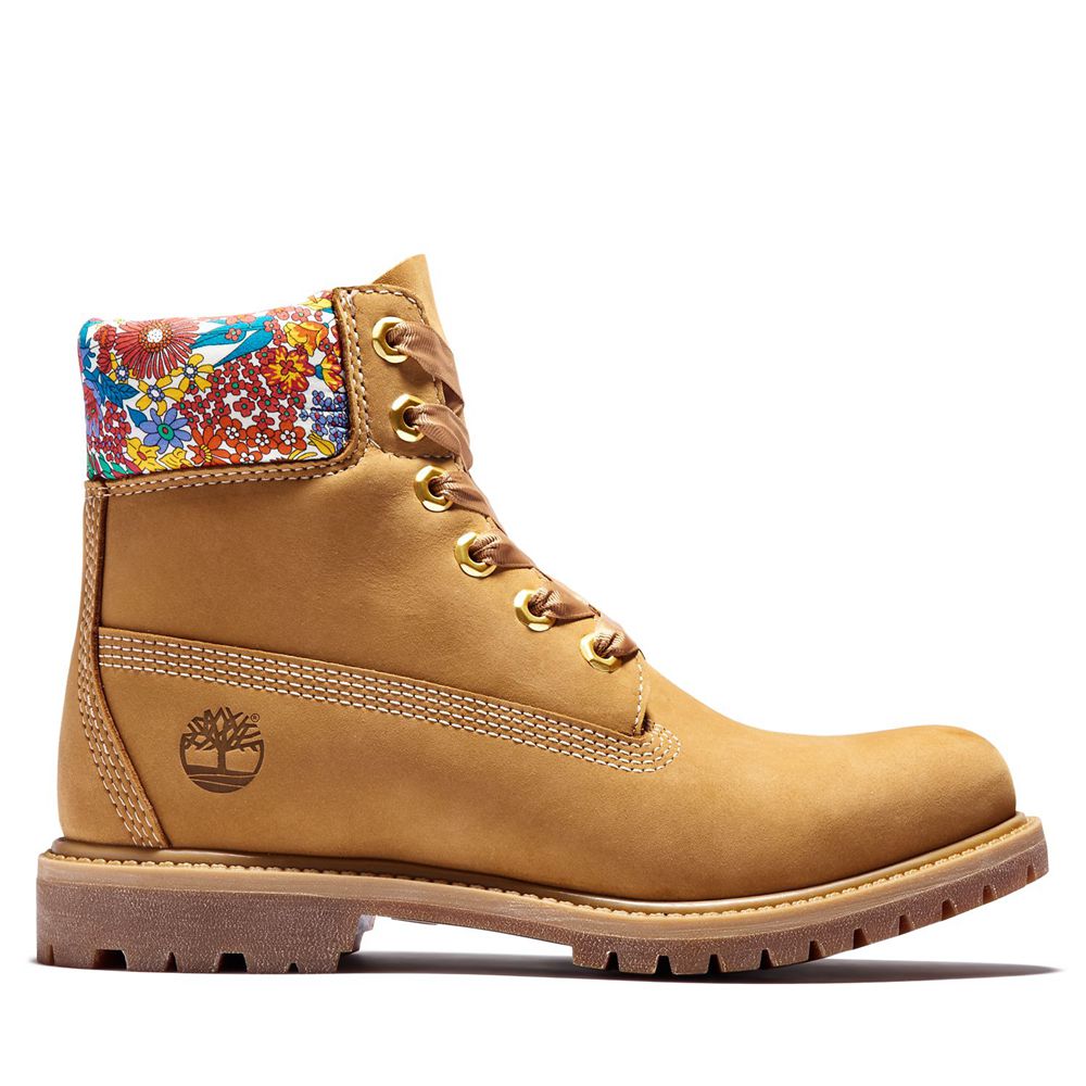 Bototos Timberland Mujer 6-Inch Premium Waterproof Made With Liberty Fabric Marrones - Chile MOC-376